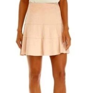 EUC Kaari Blue Faux Suede Light Pink Full Mini Skirt Size 14